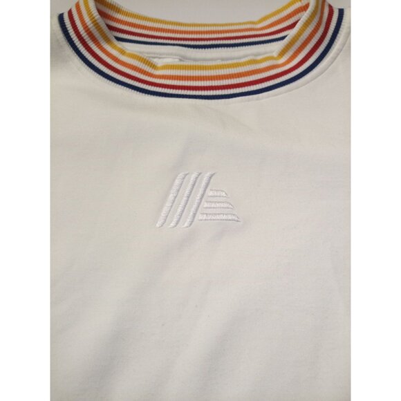 Aldi Gear Cream Sweatshirt Crewneck Rainbow Cuff and Collar Size Medium - Picture 5 of 8